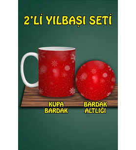 Yılbaşı Temalı Kupa ve Bardak Altlığı Seti