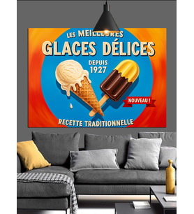 Retro İtalyan Dondurma Reklamı Dekoratif Kanvas - Mdf Ahşap Tablo