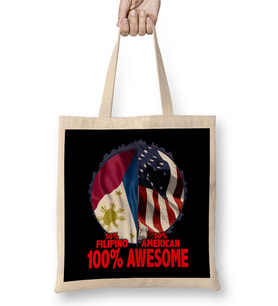 50% Filipino 50% American %100 Awesome Immigrant Bez Çanta Uzun Saplı