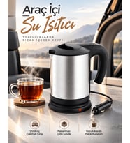 Araç İçi Kullanıma Uygun 12V Elektrikli Su Isıtıcı Paslanmaz Çelik Gövdeli Pratik Kettle