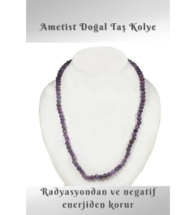 Nelleovana Ametist Doğal Taş Kolye ( Radyasyondan Ve Negatif Enerjiden Korur. ) 6 Mm ( Aa Kalite )