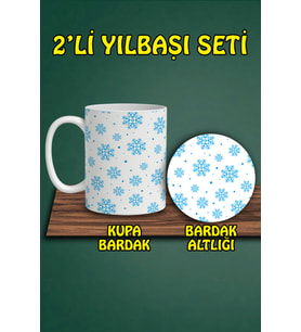 Yılbaşı Temalı Kupa ve Bardak Altlığı Seti