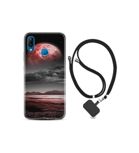 Huawei P20 Lite Kılıf Resimli Desenli Silikon Boyun Askılı Red World 1836