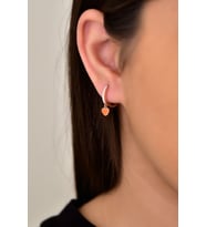 Papatya Silver 925 Ayar Gümüş Rose Kaplama Mineli Kalp Zirkon Taşlı Halka Küpe (Turuncu)
