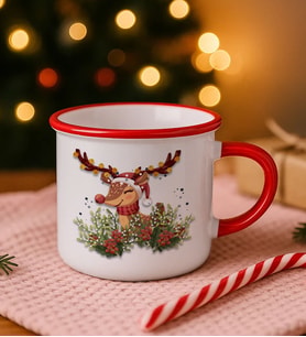 BK Gift Yılbaşı Tasarımlı Kırmızı Emaye Kupa Bardak -3, Arkadaşa Hediye, Yeni Yıl Hediyesi