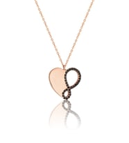925 Ayar Gümüş Zirkon Taşlı Kalp Sonsuzluk Kadın Kolye 18 mm Rose-Gold Renk Tek Ebat Beden