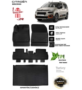 Citroen Berlingo Seperetörlü 2019 Araca Özel 3D Paspas Ve 3D Bagaj Havuzu