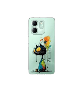 Infinix Hot 50i ile Uyumlu Splash Kedi Tasarımlı Şeffaf Silikon Kılıf