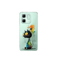 Infinix Hot 50i ile Uyumlu Splash Kedi Tasarımlı Şeffaf Silikon Kılıf