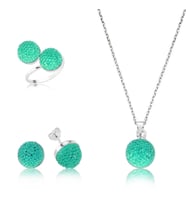 Gümüş Yeşil Kristal Taşlı Bayan Set