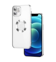 Apple iPhone 12 Kılıf Köşeleri Renkli Şeffaf Kamera Korumalı Silikon Luxury Kapak (Gümüş)