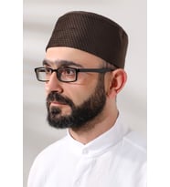 Kahverengi Petek Kareli Kadife Kalıp Namaz Takkesi