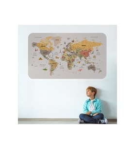 Türkçe Eğitici Ülke Ve Başkent Detaylı Atlası Dünya Haritası Duvar Sticker-3854-85x130