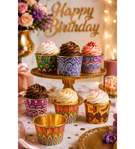 Cupcake Kapsülü 24'lü Mandala Desenli Gold Varaklı Asetat Kutulu Kek ve Muffin Pişirme Kapsülü