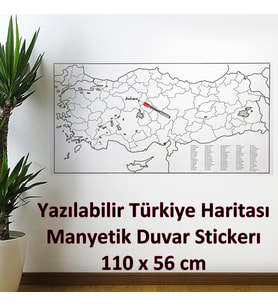 Yazılabilir Türkiye Haritası Manyetik Duvar Stickerı 110 x 56 cm Boyanabilir Türkiye Haritası