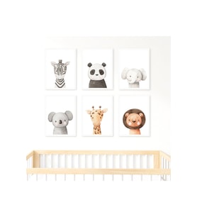Bebek Hayvan Illüstrasyon Temalı Çocuk Odası 6'lı Tablo Set