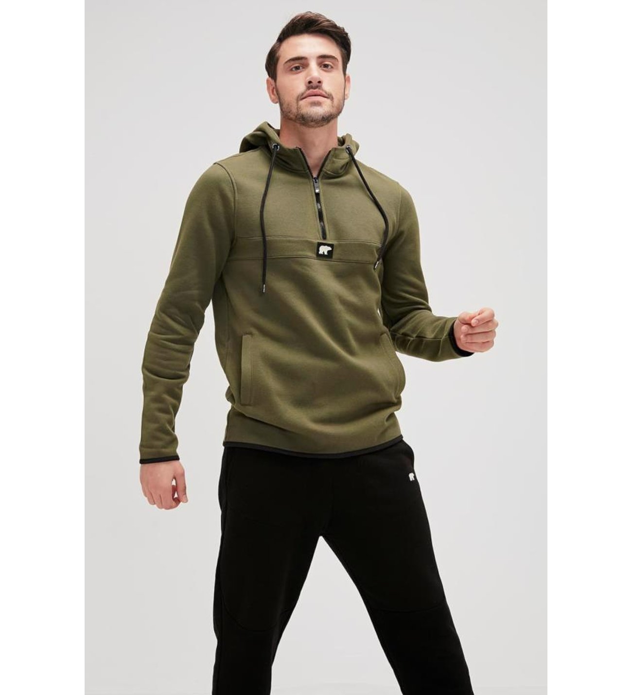 Bad Bear Defence Yarım Fermuarlı Kapüşonlu Erkek Haki Sweatshirt