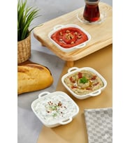 3'lü Porselen Kulplu Kare Sunum ve Meze Kasesi 15x12x3,5 cm – Şık Servis