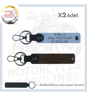 Paket Dağıtıcılarına, İsim Plaka ve 0 Rh (-) Kan Grubu Yazılı, x2' li Anahtarlık, K Kahve-Mavi-Laci (Çok Renkli)