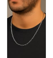 Gümüş Renk Kalın Ataç Unisex Çelik Kolye - 3362
