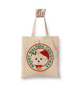 Merry Christmas Maltese Dog Köpek Beyaz Bez Çanta Uzun Saplı Alışveriş Çantası Plaj Çantası