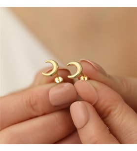 925 Ayar Gümüş Bombeli Hilal Küpe (Gold)