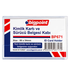 Bigpoint Kimlik, Ehliyet Kabı Yatay Şeffaf 86x54mm x 100 Adet
