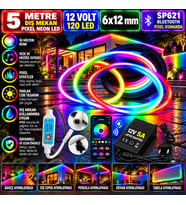 5M 12V 6x12mm 120 Ledli Dış Mekan Pixel Neon Led 5A Laptop Adaptör SP621 Bluetooth Pixel Kumandalı S