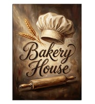 Bakery House Aşçı Şapkası ve Oklava Dekoratif Kanvas - Mdf Ahşap Tablo