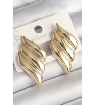 Pirinç Gold Renk 3 Sıralı Dalgalı Model Kadın Küpe 5886 - HPSBYI8629-5671