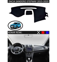 Dacia Sandero Stepway 2015-2020 İçin Uygun Torpido Koruma Halısı Siyah Kenar Renk Siyah
