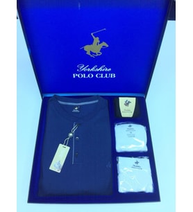 Polo Club Erkek Damat Uzun Kol Pijama Takım Atlet Boxer Çorap Kutulu Set (İndigo)