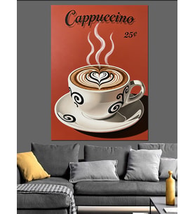 Cappuccino Kahve Vintage Poster Dekoratif Kanvas - Mdf Ahşap Tablo