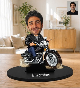 Kişiye Özel Fotoğraflı İsme Özel Motorcu Karikatür Biblo - Motosiklet Tutkunlarına Özel Karizmatik Hediye