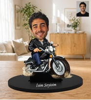 Kişiye Özel Fotoğraflı İsme Özel Motorcu Karikatür Biblo - Motosiklet Tutkunlarına Özel Karizmatik Hediye