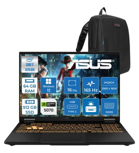 Asus Tuf Gaming F16 FX608JPR 14. Nesil Intel I7-14650HX 64GB Ddr5 512GB SSD 8GB/RTX5070 115W 165Hz 16"wqxga 2.5k 400NITS IPS Windows 11 Home Gaming Bilg. WQT070H17+ZETTAÇANTA