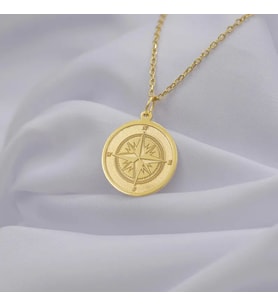 Kişiye Özel 925 Ayar Gümüş Şık Pusula Tasarım Kolye (Gold)