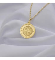 Kişiye Özel 925 Ayar Gümüş Şık Pusula Tasarım Kolye (Gold)