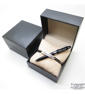 Kişiye Özel Gun Metal Krom Unisex Bileklik + İsme Özel Mini Cep Kalemi - Hediyelik Kutulu Set (Karışık)