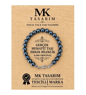 MK TASARIM GERÇEK HEMATİT TAŞI ERKEK BİLEKLİK MK.8000.011 - RAHATLIK-DİNGİNLİK-ENERJİ- STRES BİLEKLİĞİ-RENKLERİ BOYA DEĞİLDİR -KENDİ RENGİDİR