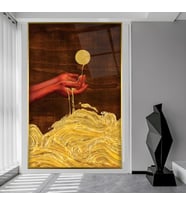 Metal Çerçeveli Soyut Desenler Cam Tablo (Gold)