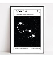 Akrep Burcu Duvar Posteri (Çerçeveli)- Minimalist Takımyıldız Tasarımı - A4 Astroloji Baskı - Burç Temalı Hediye Poster - A4(21x30cm)