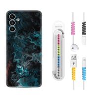 Samsung A23 A31 A32 A50 A51 A52 A53 A70 Kılıf Kablo Koruma Spiral Silikon Colorful Abstract 1384