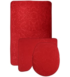 Ultrasoft Desenli Kırmızı 3’lü Banyo Paspası Halısı Seti Kaymaz Tabanlı 