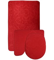 Ultrasoft Desenli Kırmızı 3’lü Banyo Paspası Halısı Seti Kaymaz Tabanlı 