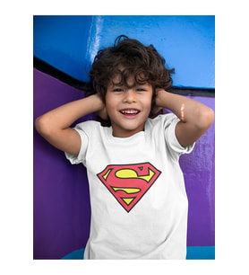 Süperman Logo Baskılı Unisex Film Kahramanı Çocuk Tişört (1-12 YAŞ)