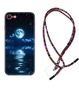 Apple iPhone 5 6 7 8 Plus Se XR Kılıf Boyun Asklı Rasta Silikon Night Moon 1133
