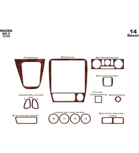 Meriç® Mazda MX 5 Ön Torpido Kaplama Maun 14 Parça 2000-2005 (Maun)