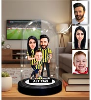KİŞİYE ÖZEL SARI  LACİVERT  AİLE TASARIMLI IŞIKLI KARİKATÜR FANUS BİBLO