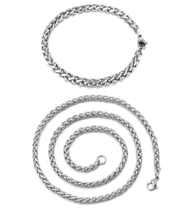Halat Örgü Modeli Erkek Çelik Zincir Kolye ve Bileklik Set acb01s (Metal)